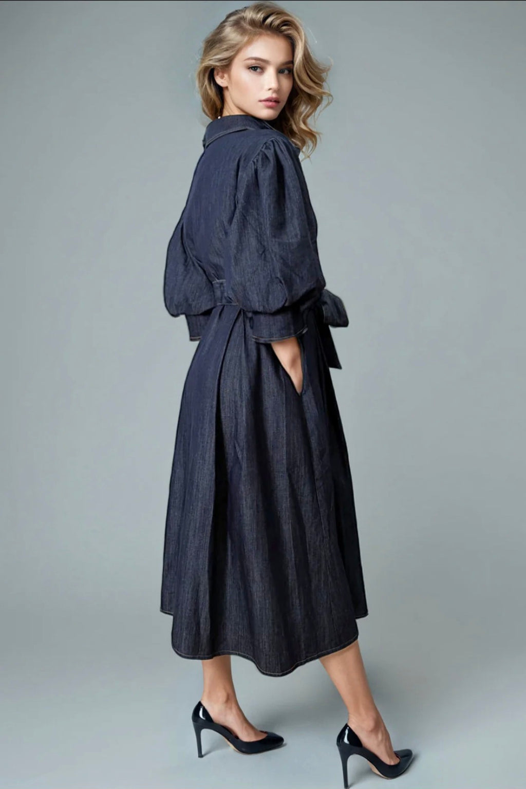 Puff Sleeve Denim Dress