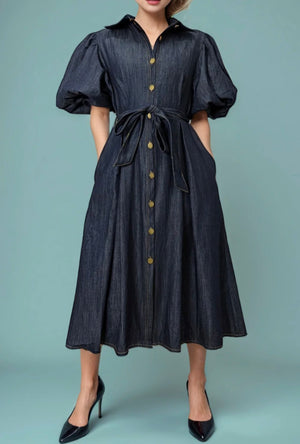 Puff Sleeve Denim Dress