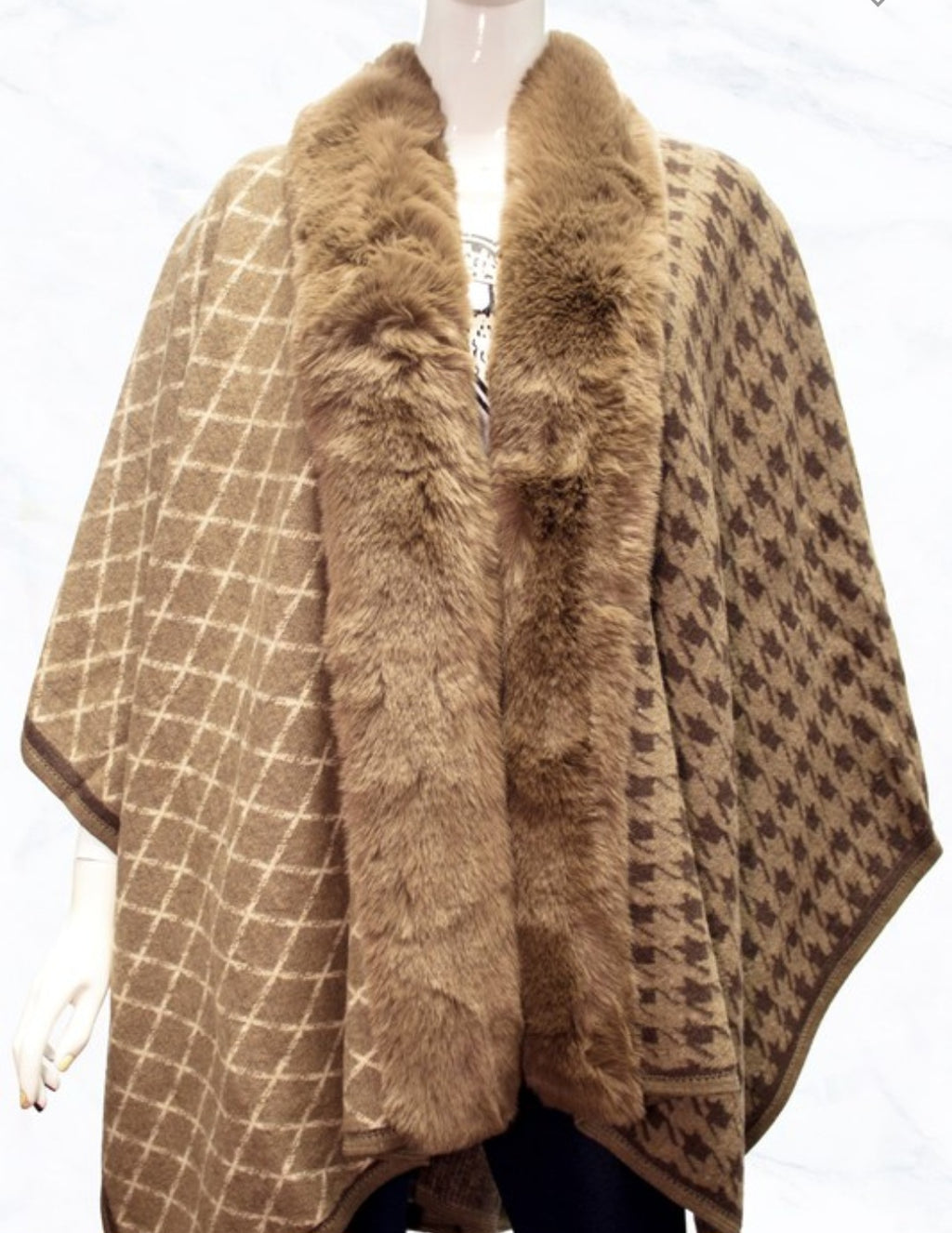 Faux Pattern Fur Cape