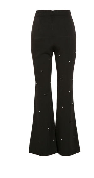 Rhinestone Embellished High Waisted Dress Pants