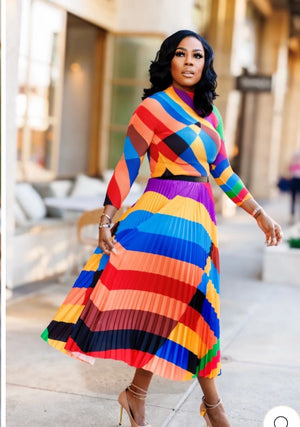 Vibrant Rainbow Pleated two Piece