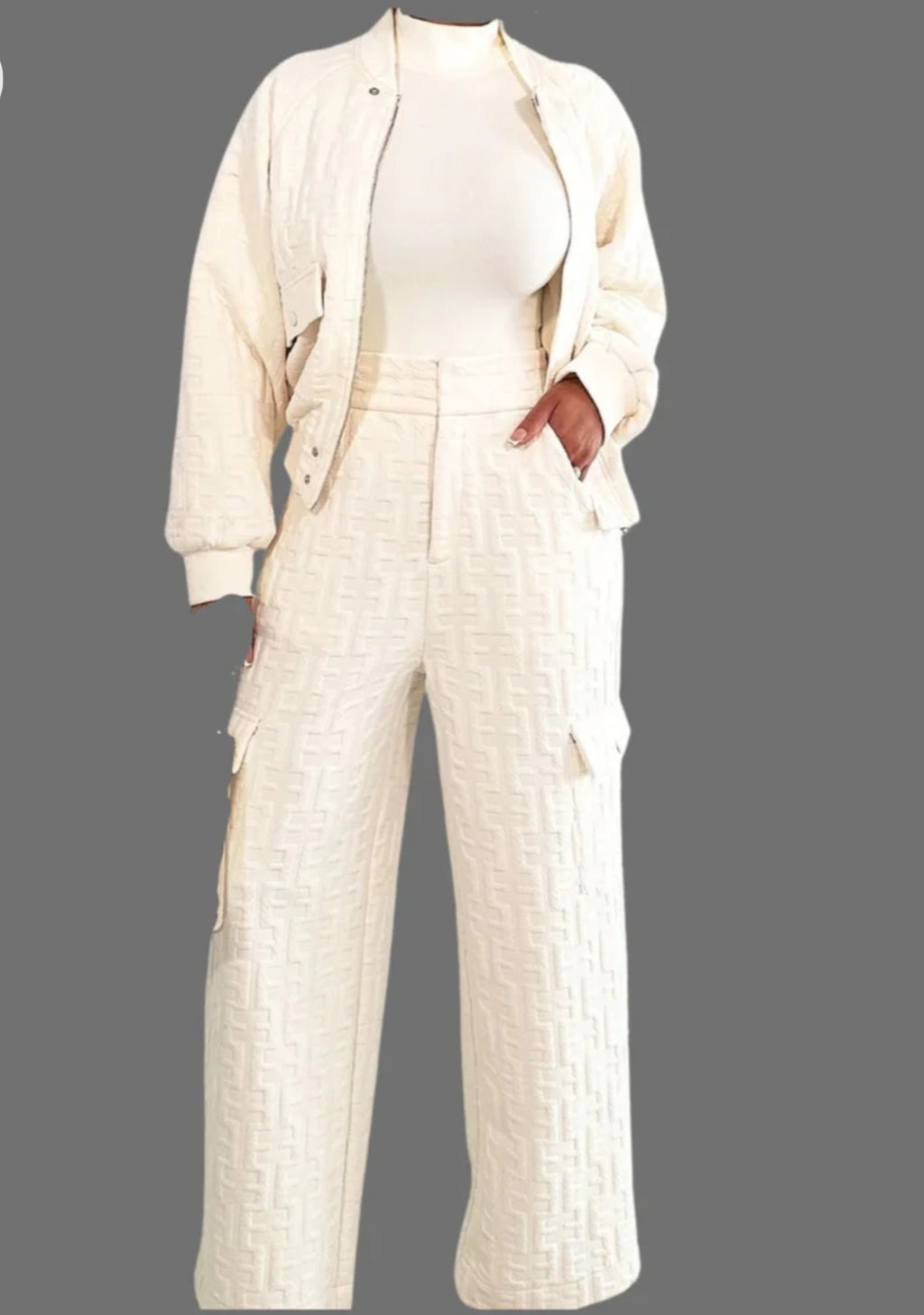 The Embossed Bomber and Long Pants Set